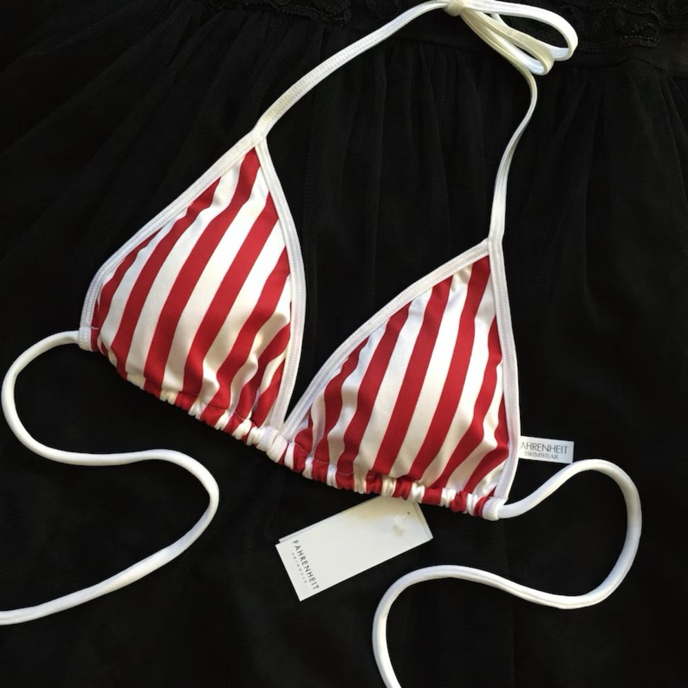 small Xtina red and white striped bikini top